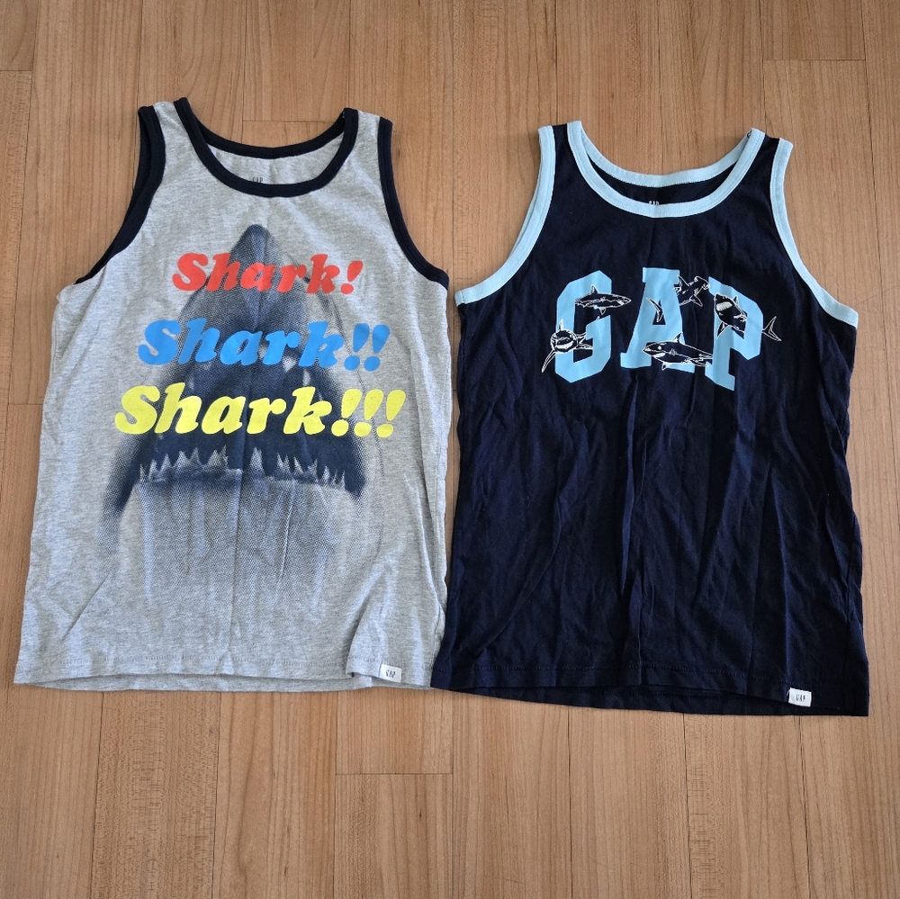 2 GAP Boys Tank Tops Size L 10/12 | Shark Graphic Bundle Lot Summer Sleeveless